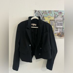 Free People Black Cropped Double-Breasted Blazer - Size S